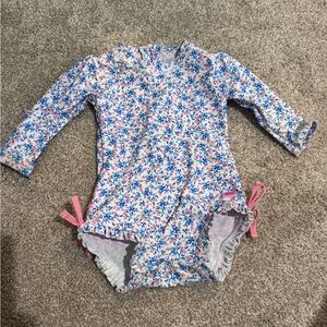 Ruffle Butts Floral Swimsuit with Pink and Blue